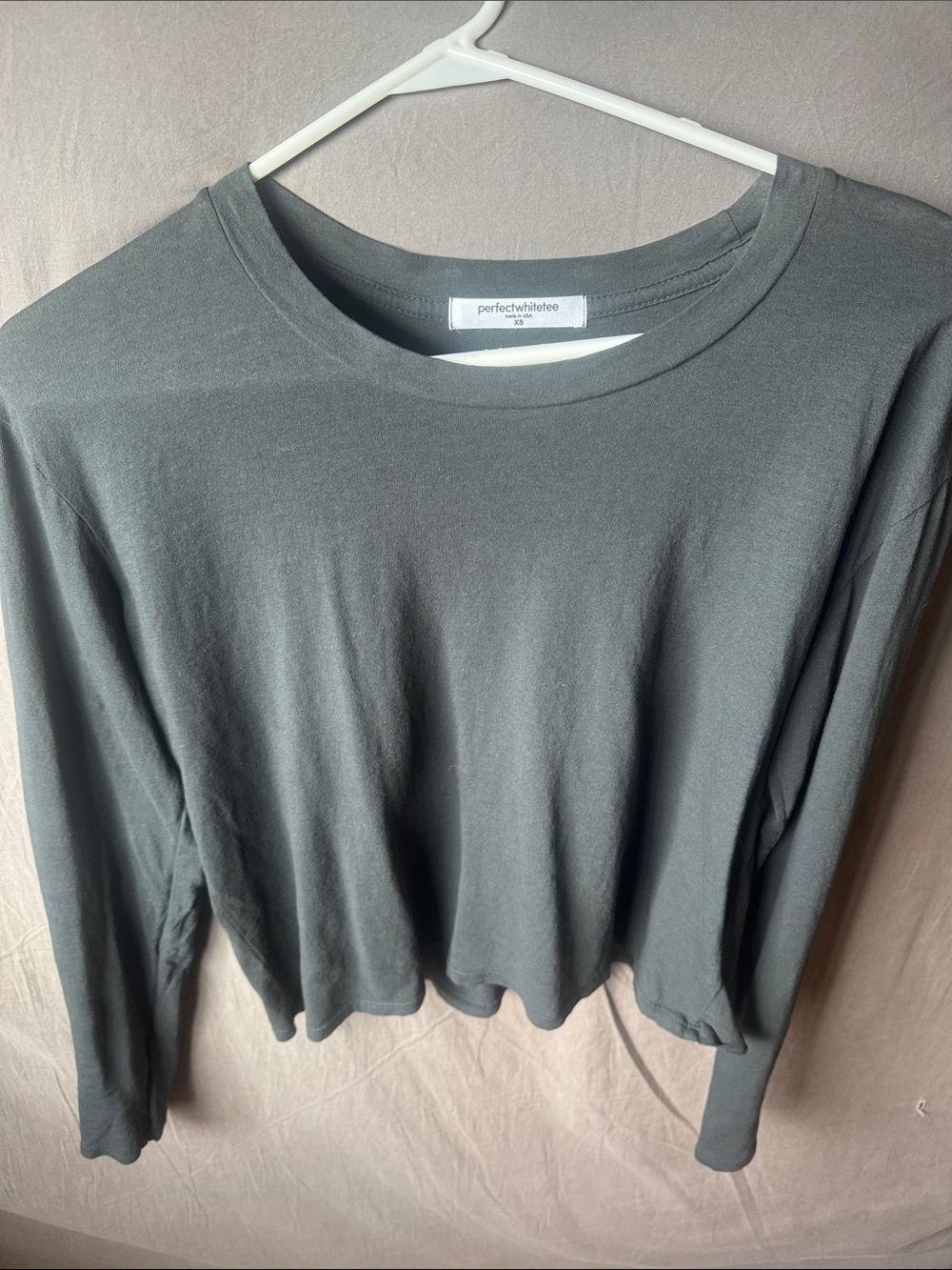perfectwhitetee Women's Long Sleeve cropped Crewneck Top in Charcoal Gray